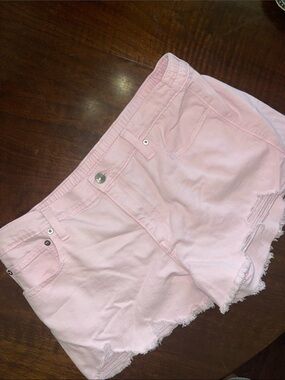 aerie Light Pink Frayed Hem Denim Shorts